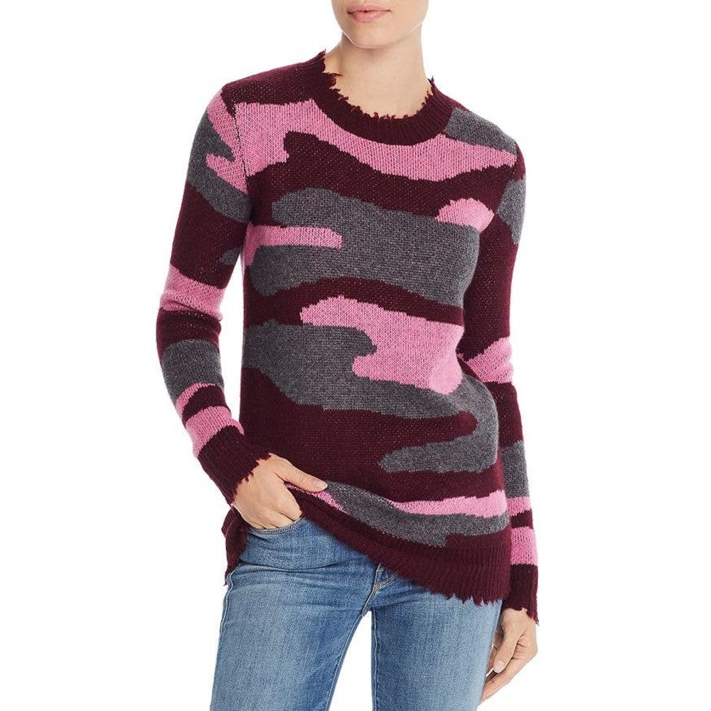 Aqua Cashmere Women's Pink Camo Jacquard Crew Neck Pullover Sweater Size S #149